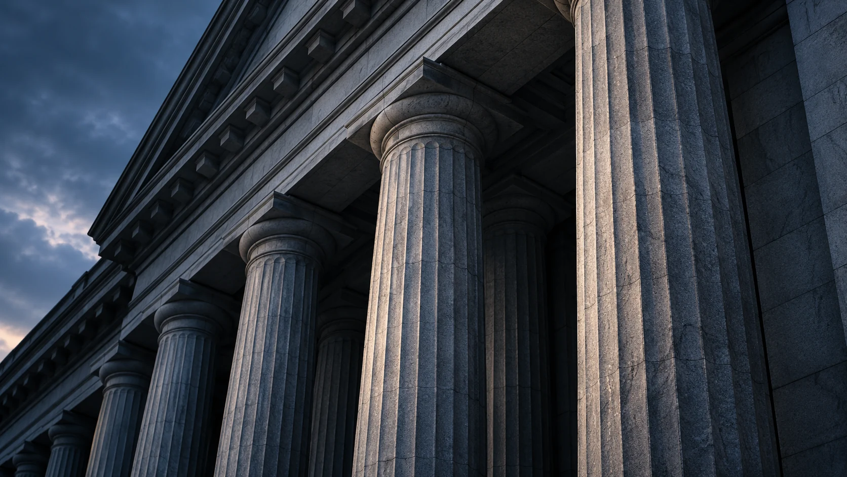 Monumental stone columns of a civic building